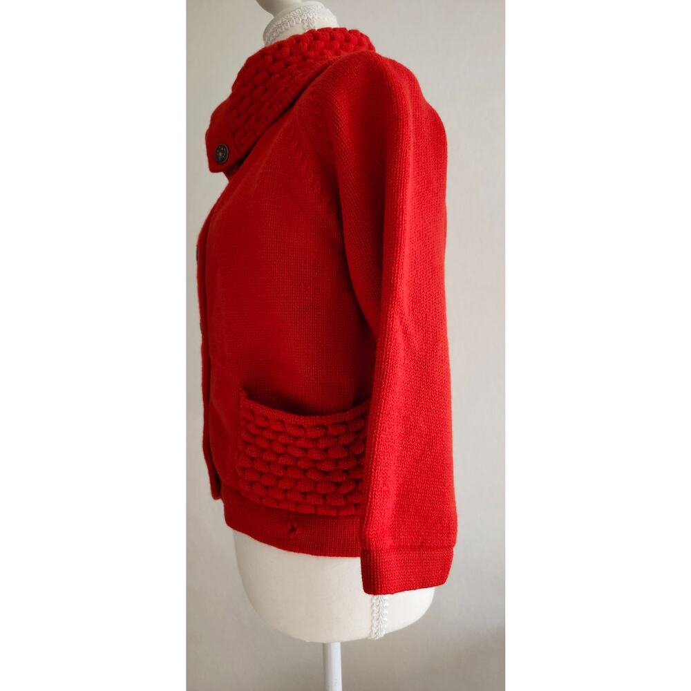Vintage 100% Wool Italian Red Cowl Neck Button Front Sweater Cardigan M - Picture 6 of 10